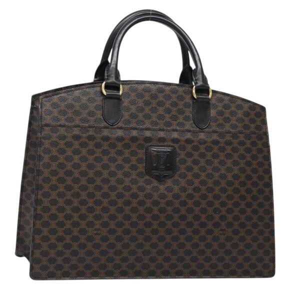 CELINE Macadam Canvas Hand Bag Pvc Leather Black Gold - Picture 1 of 13